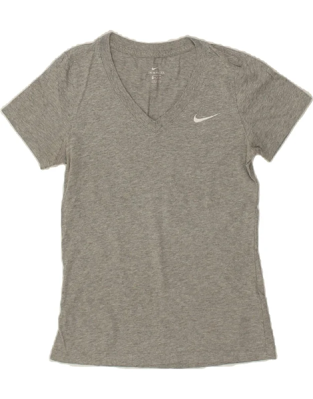 NIKE Womens T-Shirt Top UK 6 XS Grey Cotton