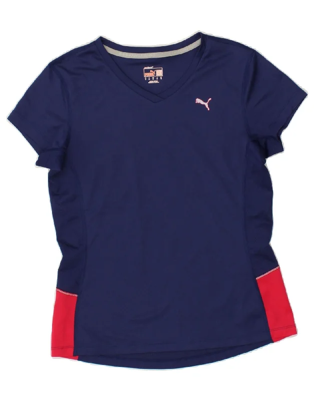 PUMA Womens T-Shirt Top UK 12 Medium  Navy Blue Colourblock Polyester