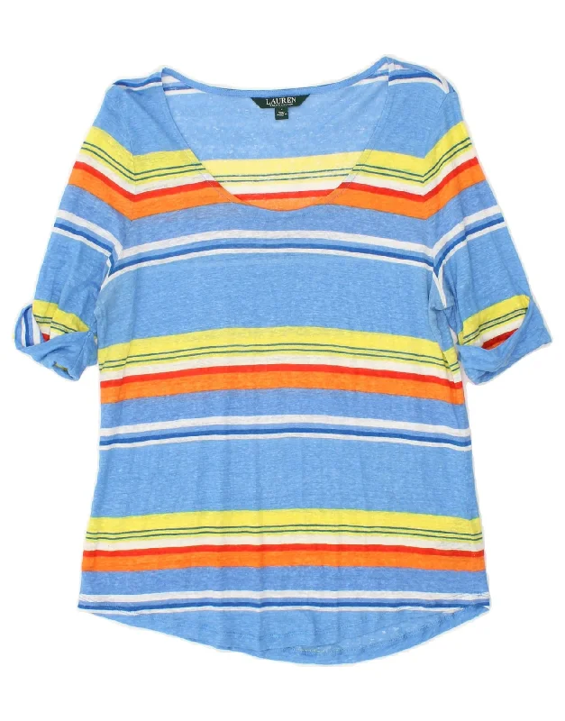 RALPH LAUREN Womens T-Shirt Top UK 16 Large Blue Striped Linen Jersey Fabric Tulle Fabric Batik Fabric RALPH LAUREN Womens T-Shirt Top UK 16 Large Blue Striped Linen Jersey Fabric Tulle Fabric Batik Fabric