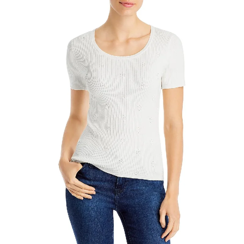 T Tahari Womens Embossed Rib Boatneck T-Shirt