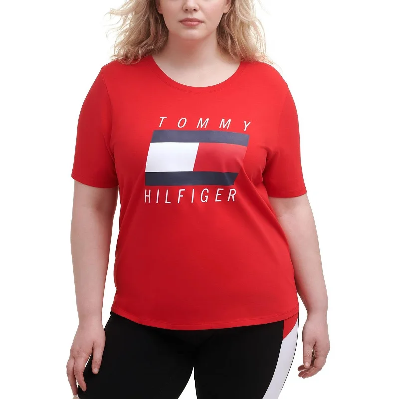 Tommy Hilfiger Sport Womens Plus Logo Knit T-Shirt