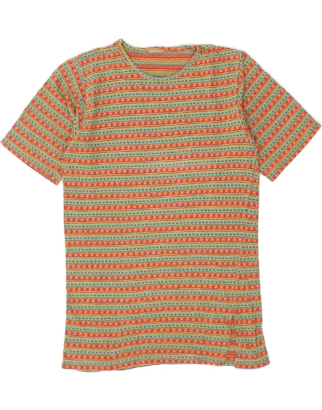 VINTAGE Womens T-Shirt Top UK 12 Medium Green Striped Denim Fabric Leather Fabric Suede Fabric VINTAGE Womens T-Shirt Top UK 12 Medium Green Striped Denim Fabric Leather Fabric Suede Fabric