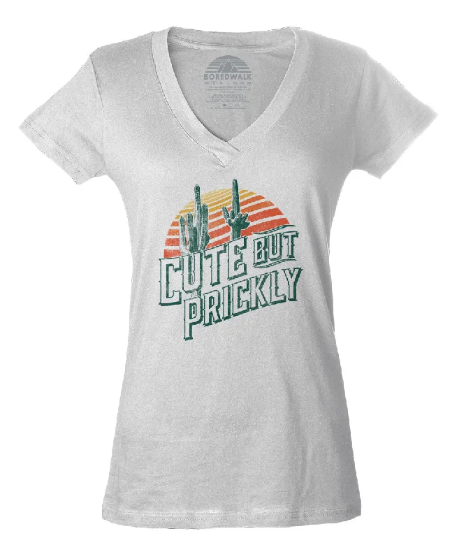 Women's Cute But Prickly Vneck T-Shirt - Cactus Shirt