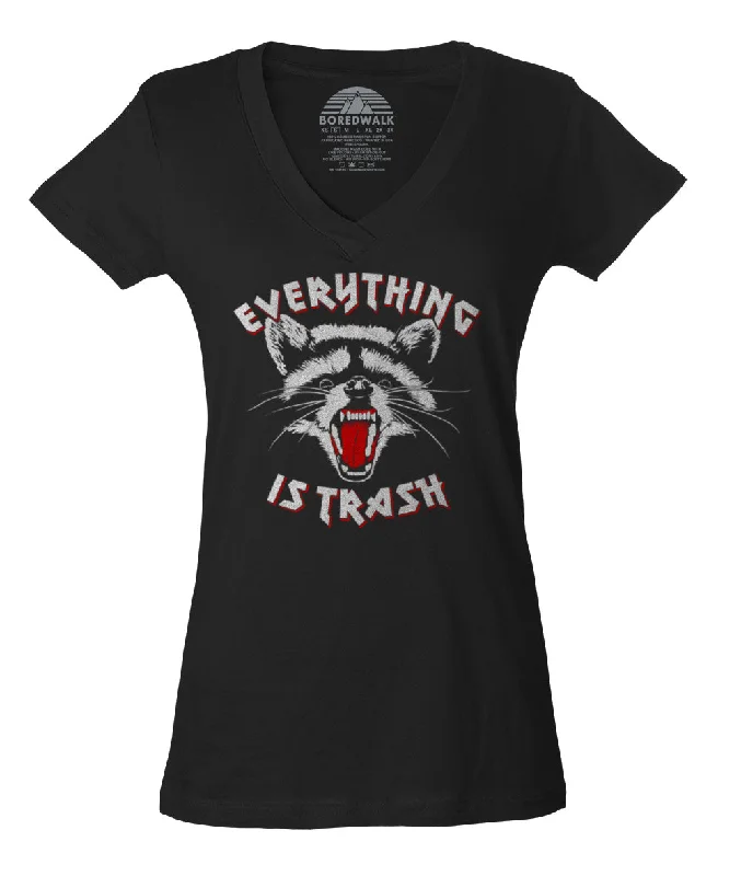 Women's Everything is Trash Raccoon Vneck T-Shirt