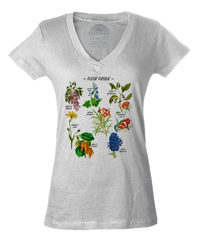 Women's Fleur Fatale Toxic Botanical Chart Vneck T-Shirt