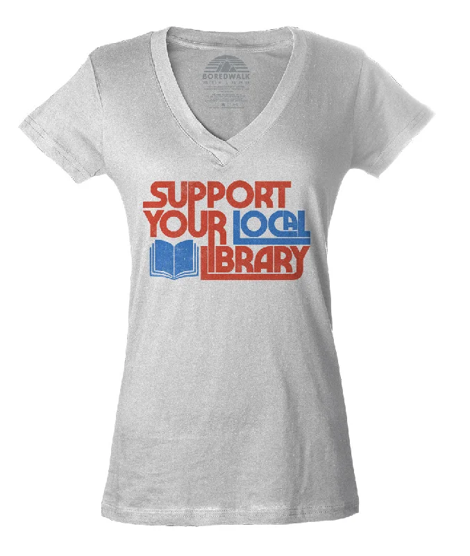 Women's Support Your Local Library Vneck T-Shirt