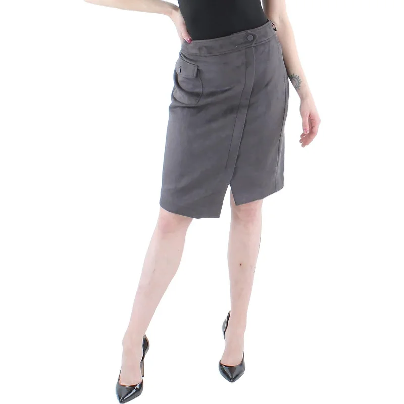 Womens Faux Suede Cargo Asymmetrical Skirt