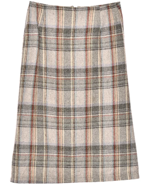 Checked Grey Midi Skirt - M