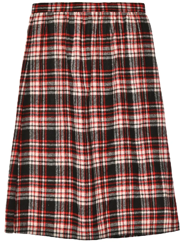 Checked Red Midi Skirt - M