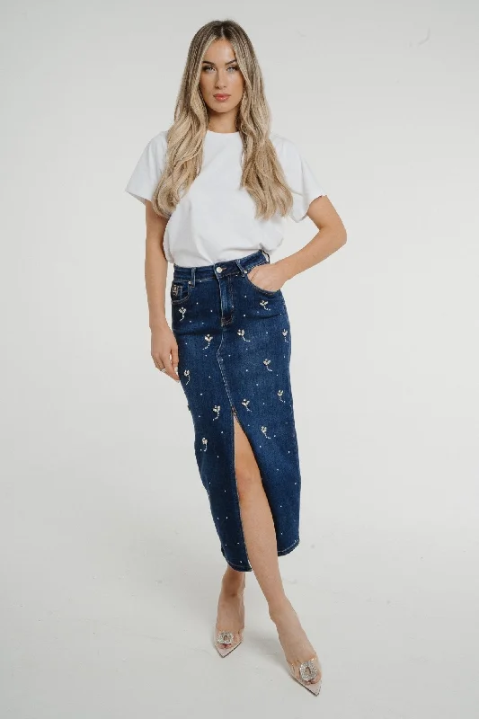 Danni Embellished Denim Skirt In Dark Wash