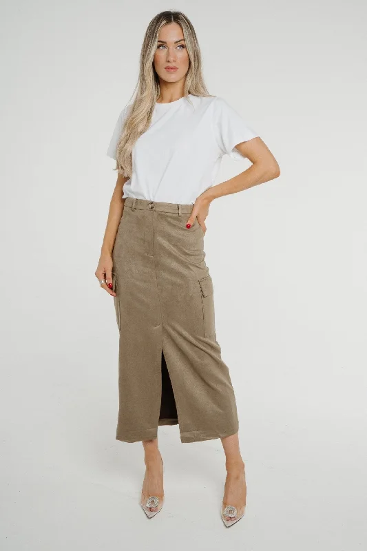 Holly Cargo Midi Skirt In Khaki