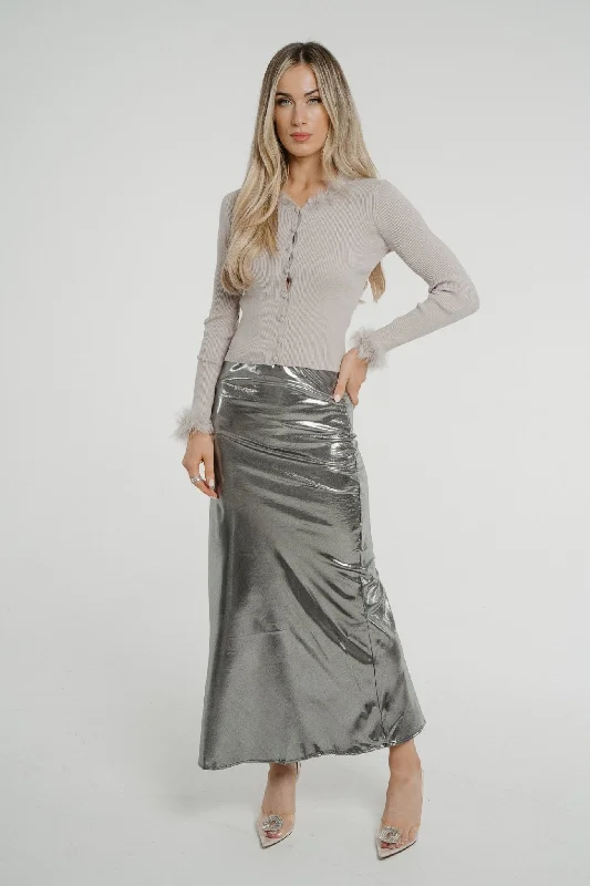 Holly Longline Satin Skirt In Silver