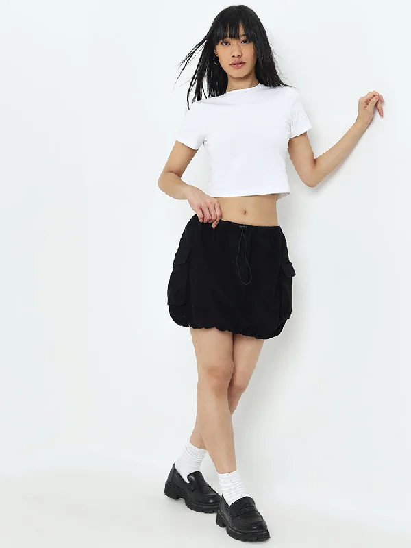 Nuon Black Cargo-Style Mid-Rise Cotton Skirt