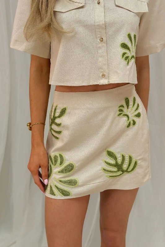 Polly Green Embroidered Skirt In Neutral