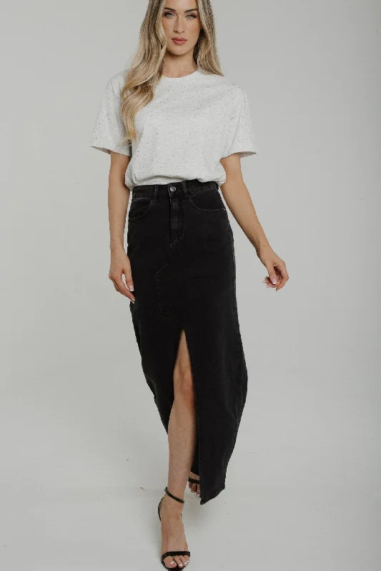 Summer Denim Maxi Skirt In Black