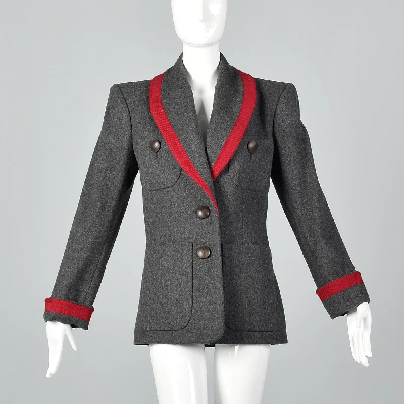 1980s Yves Saint Laurent Rive Gauche Rive Gauche Gray Wool Jacket Tailored Jacket Straight Jacket A-Line Jacket 1980s Yves Saint Laurent Rive Gauche Rive Gauche Gray Wool Jacket Tailored Jacket Straight Jacket A-Line Jacket