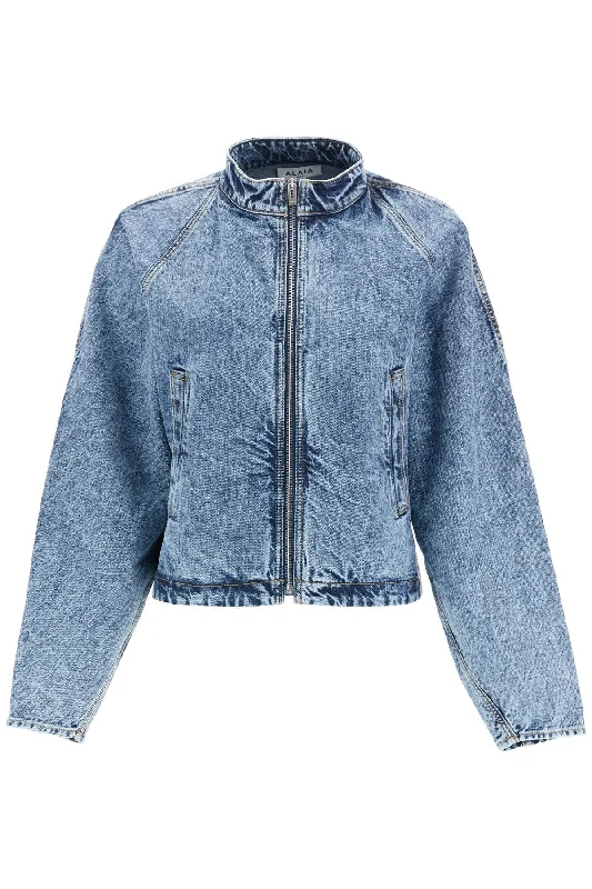 Denim Round Racing Jacket With A  - Blue