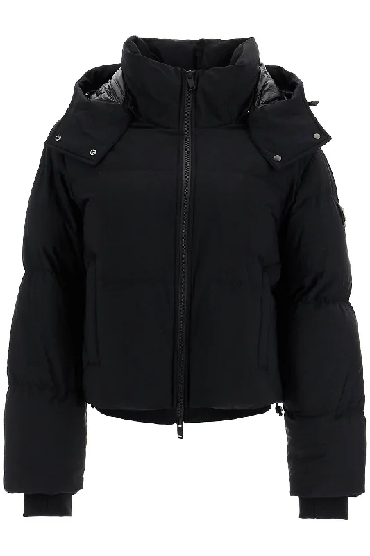 Misti Short Down Jacket  - Black A-Line Jacket Boat Neck Shawl Collar