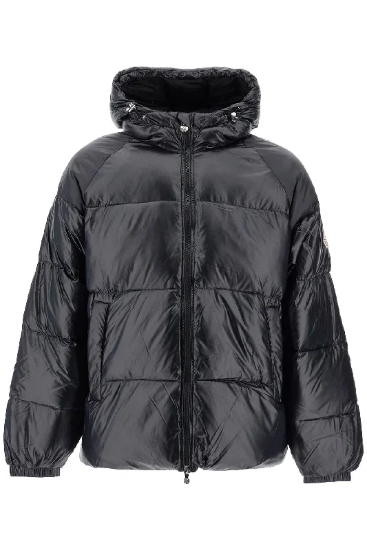 Sten 3 Shiny Down Jacket  - Black Zippered Front Buttoned Front Snap Front