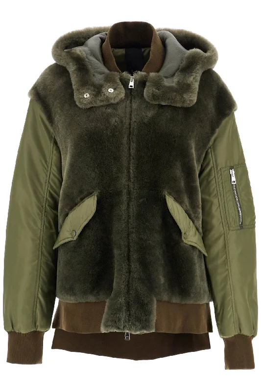 Shearling Insert Jacket With  - Green Rayon Fabric Velvet Fabric Corduroy Fabric