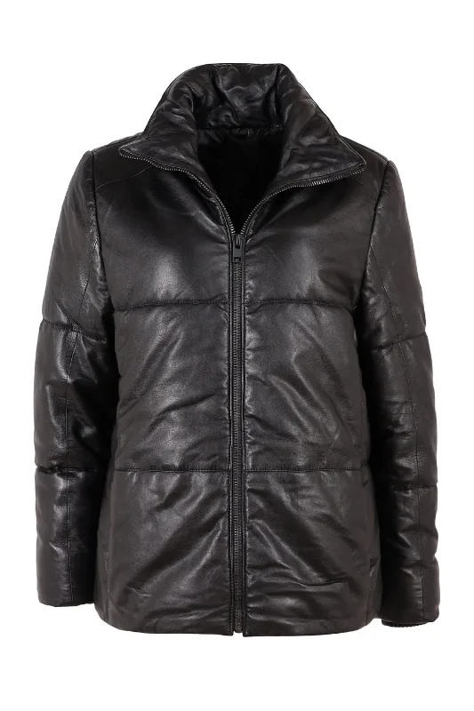 Black Evia leather puffer jacket