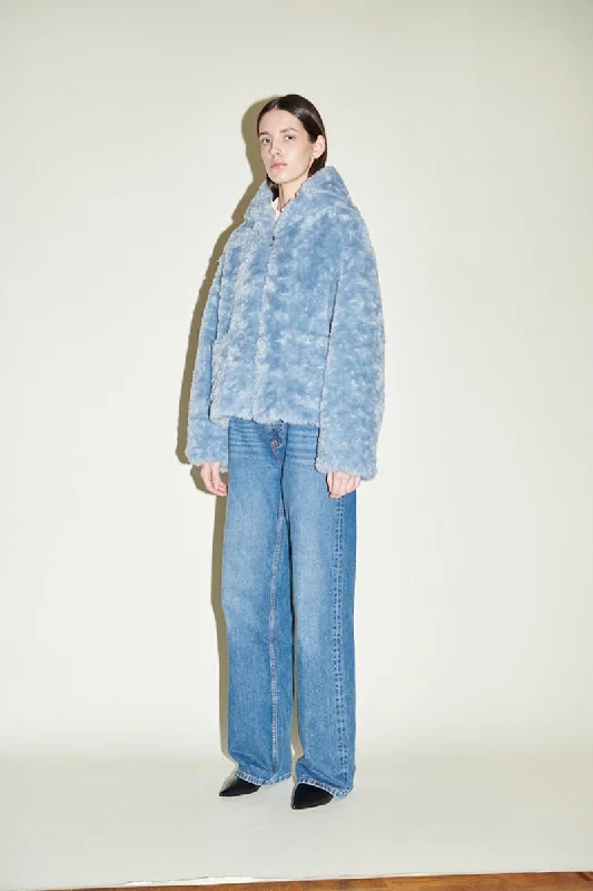 Daphne Blue Faux Jacket Front Pockets Side Pockets Patch Pockets
