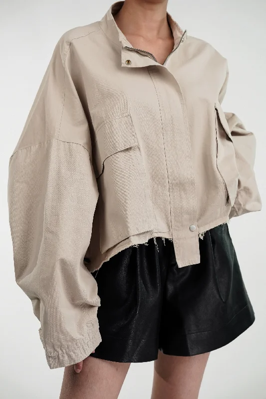 Dapper Cream Oversized Cropped Jacket