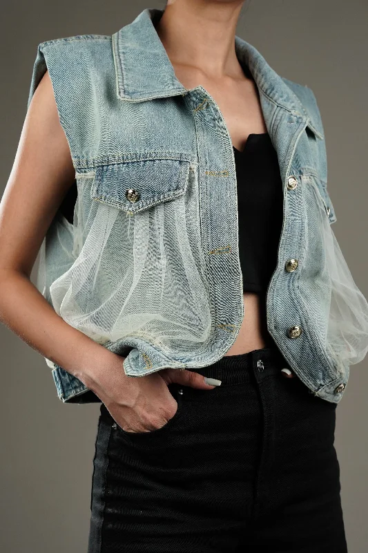 Denim Jacket with Layered Net