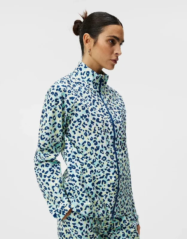 J.Lindeberg Womens Evertine Rain Jacket Print - Leopard Aruba Blue Chenille Fabric Brocade Fabric Lace Fabric