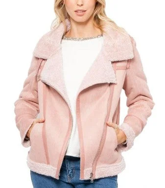 Love Token Natasha pink faux suede moto jacket