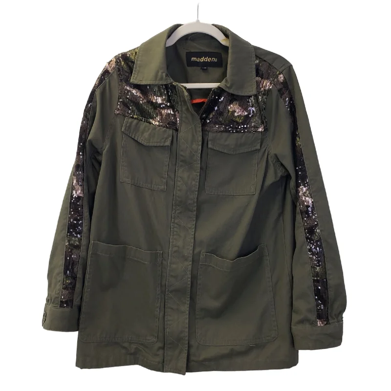 Madden NYC Sequin Embellished Utility Jacket Size Large Notch Collar Jacket Peter Pan Collar Jacket Cowl Neck Jacket Madden NYC Sequin Embellished Utility Jacket Size Large Notch Collar Jacket Peter Pan Collar Jacket Cowl Neck Jacket