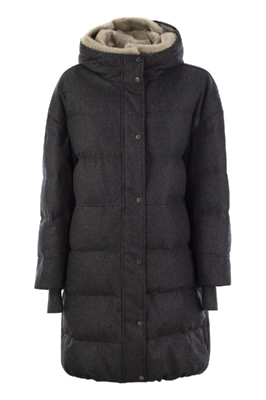 Pure new wool down jacket with sheepskin hood