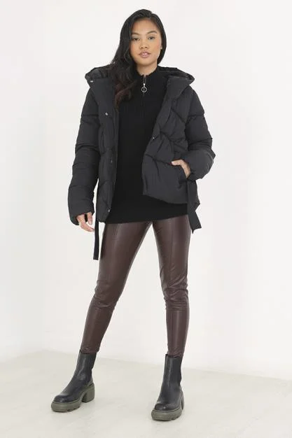 SHORT PADDED BELTED JACKET WITH HOOD