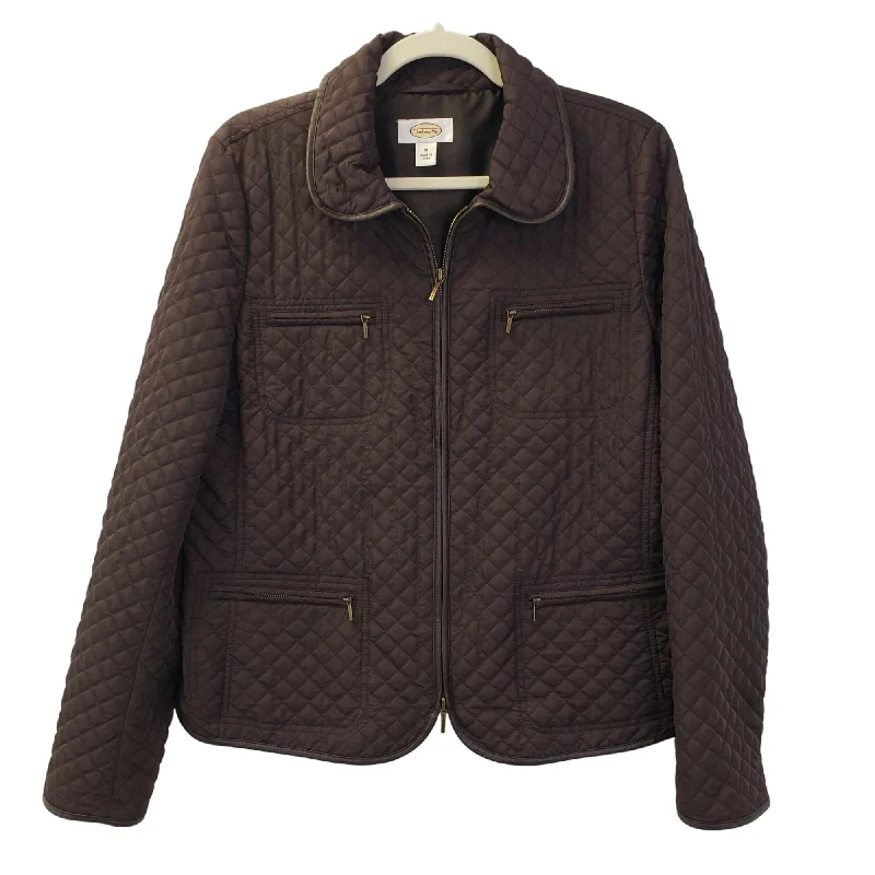 Talbots Quilted Zip Up Jacket w/Vegan Leather Trim Size M One-Shoulder Jacket Off-the-Shoulder Jacket Asymmetrical Jacket Talbots Quilted Zip Up Jacket w/Vegan Leather Trim Size M One-Shoulder Jacket Off-the-Shoulder Jacket Asymmetrical Jacket
