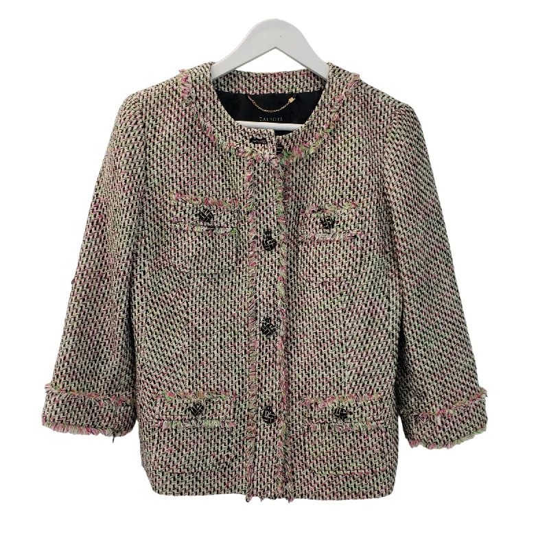 Talbots Tweed Blazer Jacket with Fringe Trim Size 10 Fleece Fabric Down Fabric Feather Fabric Talbots Tweed Blazer Jacket with Fringe Trim Size 10 Fleece Fabric Down Fabric Feather Fabric
