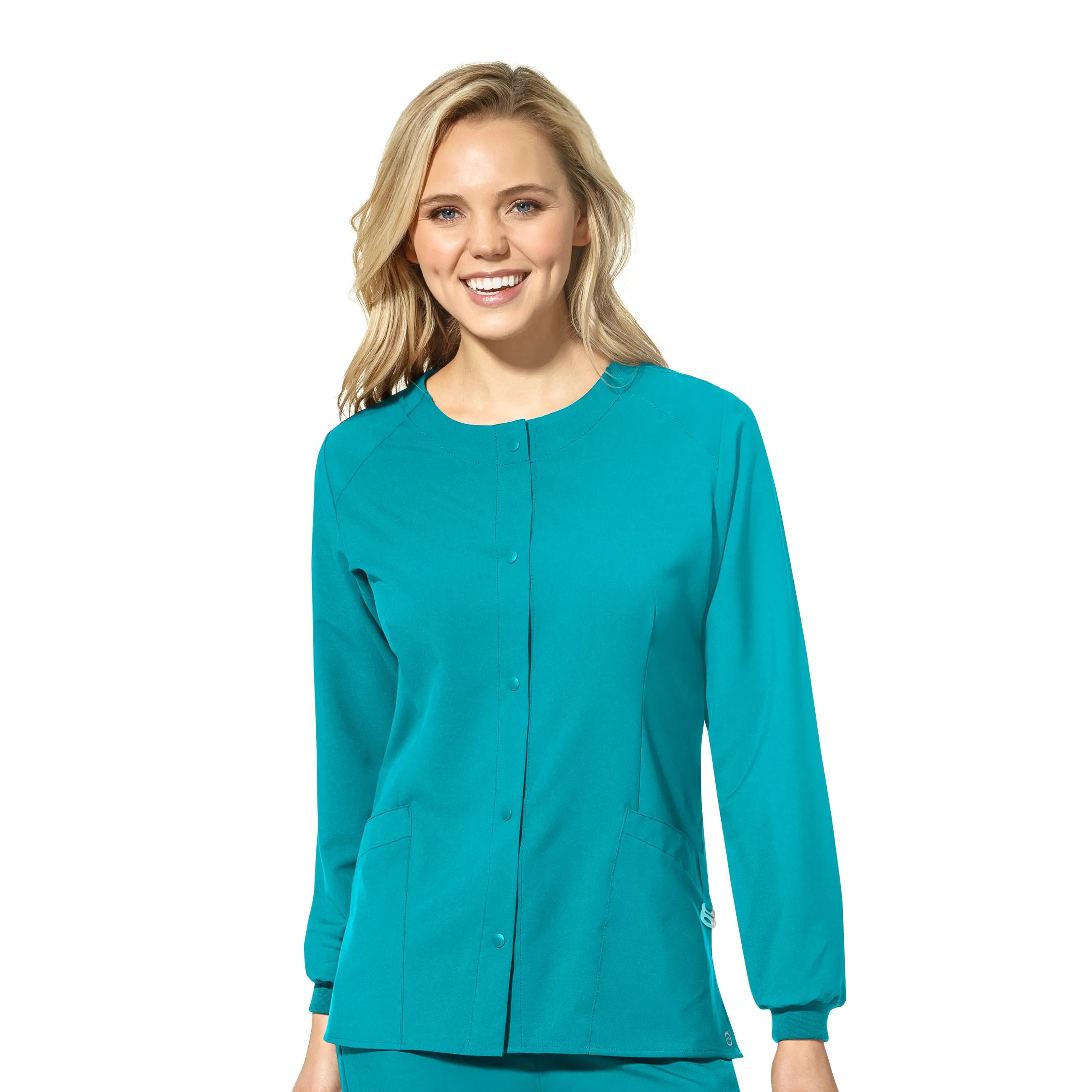 Wink Women's Crew Neck Warm Up Jacket - Teal Satin Jacket Silk Jacket Chiffon Jacket