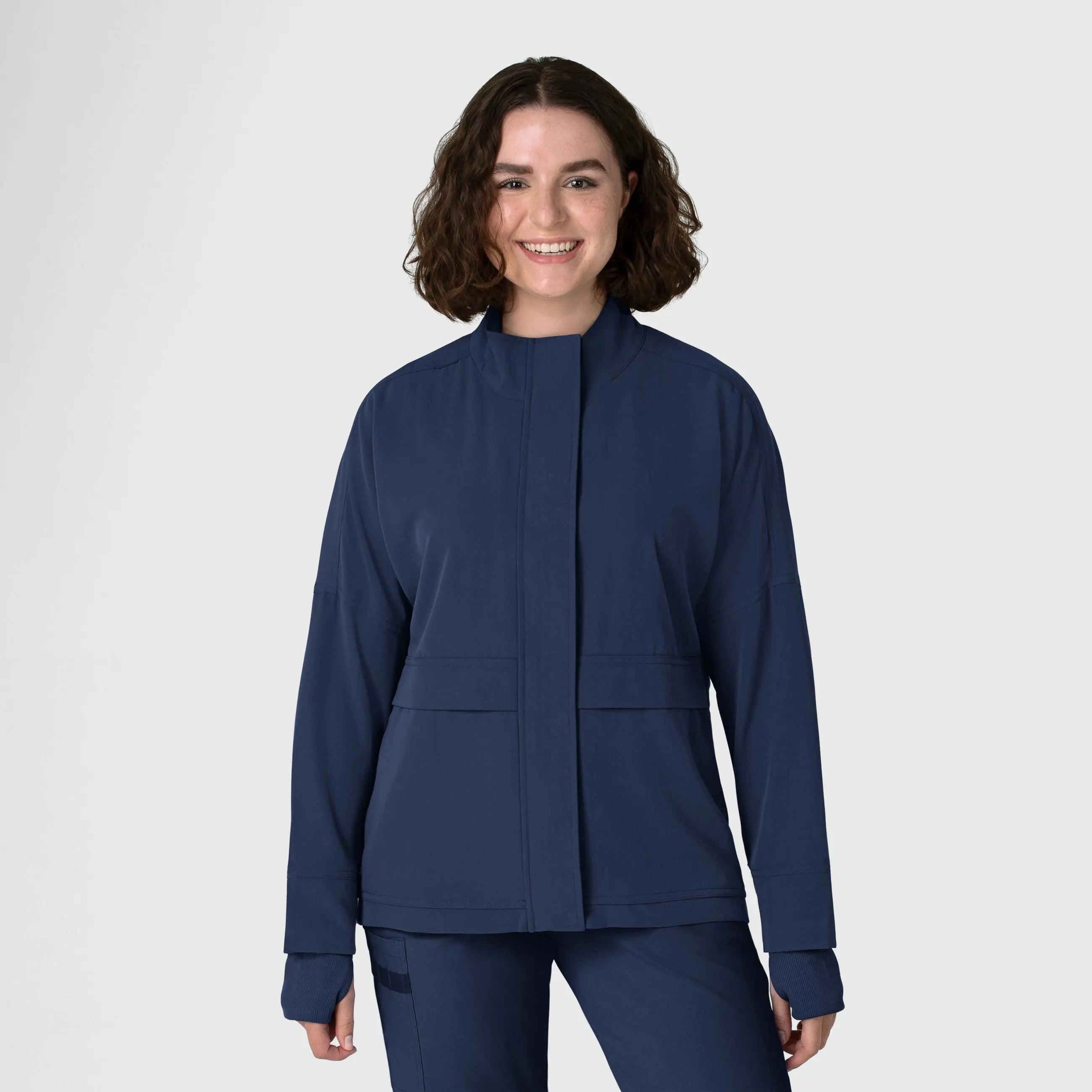 Wink Women's Germs Happen Packable Scrub Jacket - Navy Cotton Fabric Linen Fabric Terry Fabric Wink Women's Germs Happen Packable Scrub Jacket - Navy Cotton Fabric Linen Fabric Terry Fabric