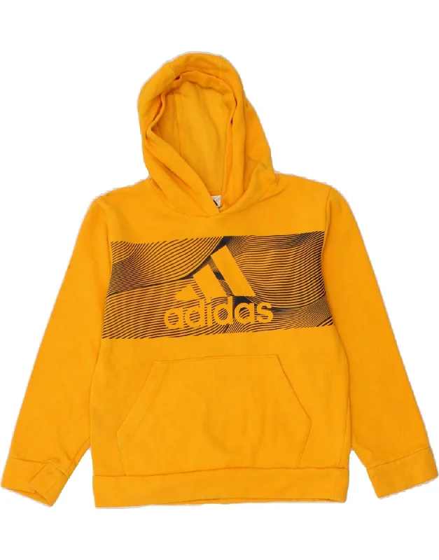 ADIDAS Boys Graphic Hoodie Jumper 10-11 Years Medium Yellow Cotton