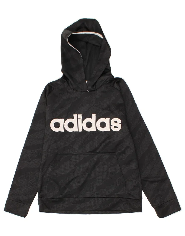 ADIDAS Boys Graphic Hoodie Jumper 14-15 Years Large Black Camouflage