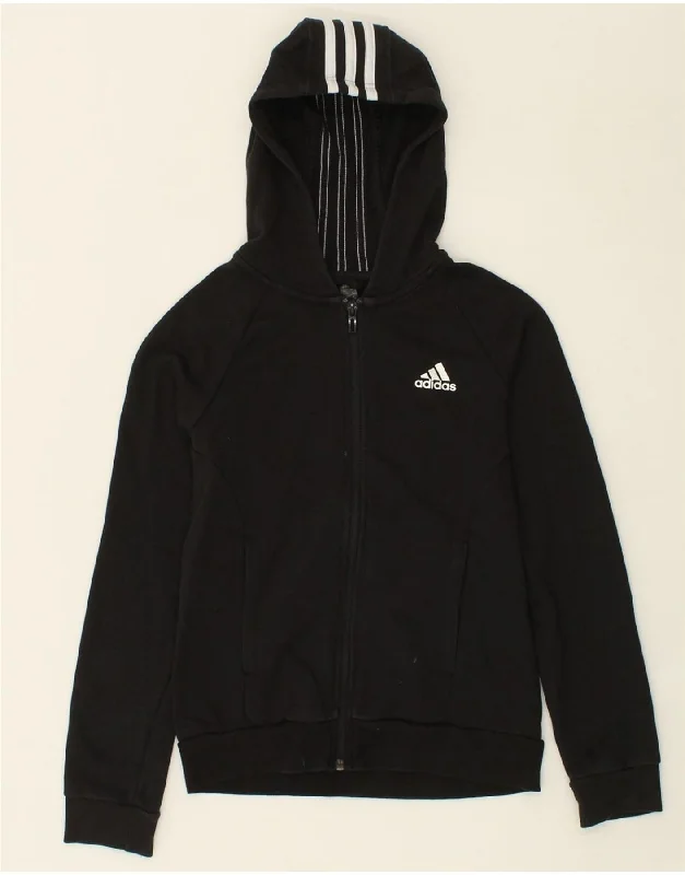 ADIDAS Boys Zip Hoodie Sweater 11-12 Years Black Cotton Hoodie with Hem Lace Feminine Delicate