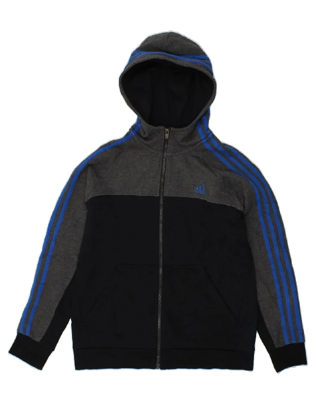 ADIDAS Boys Zip Hoodie Sweater 13-14 Years Black Colourblock Hoodie with Zipper Versatile Modern ADIDAS Boys Zip Hoodie Sweater 13-14 Years Black Colourblock Hoodie with Zipper Versatile Modern