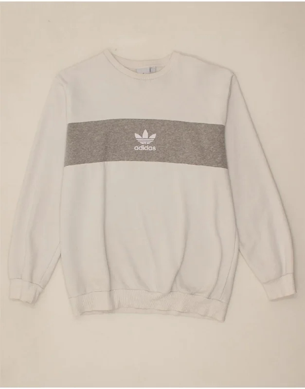 ADIDAS Mens Graphic Sweatshirt Jumper Medium White Colourblock Cotton