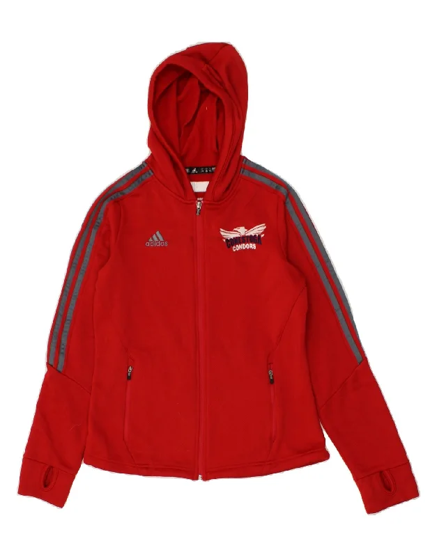 ADIDAS Womens Climawarm Graphic Hoodie Jumper UK 6 XS Red Polyester