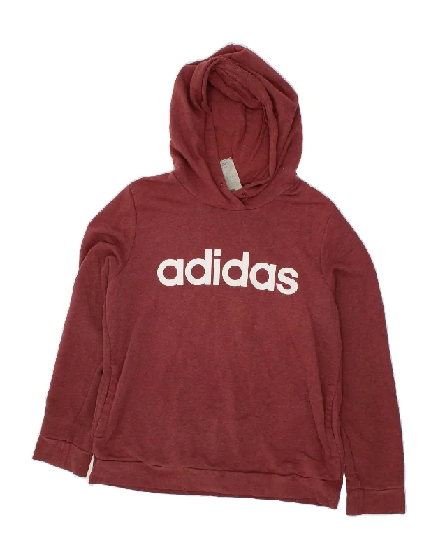 ADIDAS Womens Graphic Hoodie Jumper UK 16/18 Large Burgundy Cotton