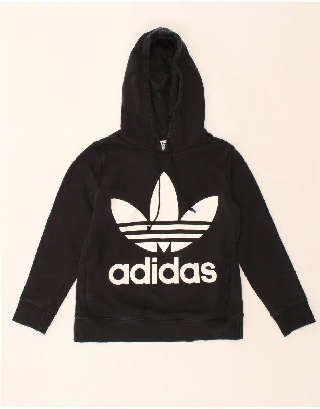 ADIDAS Womens Graphic Hoodie Jumper UK 8 Small  Black Cotton