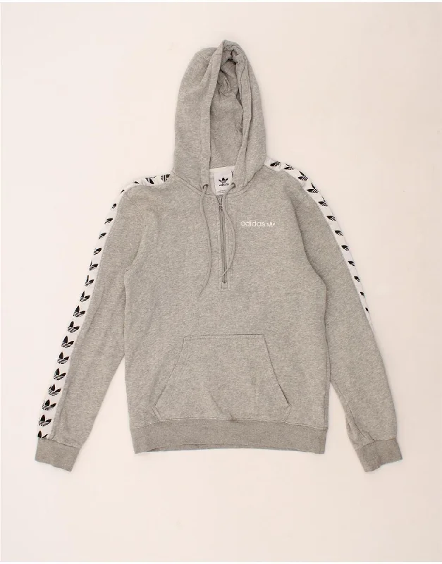 ADIDAS Womens Graphic Zip Neck Hoodie Jumper UK 6 XS Grey Cotton Hoodie with Ribbed Cuffs Snug Fit Comfort