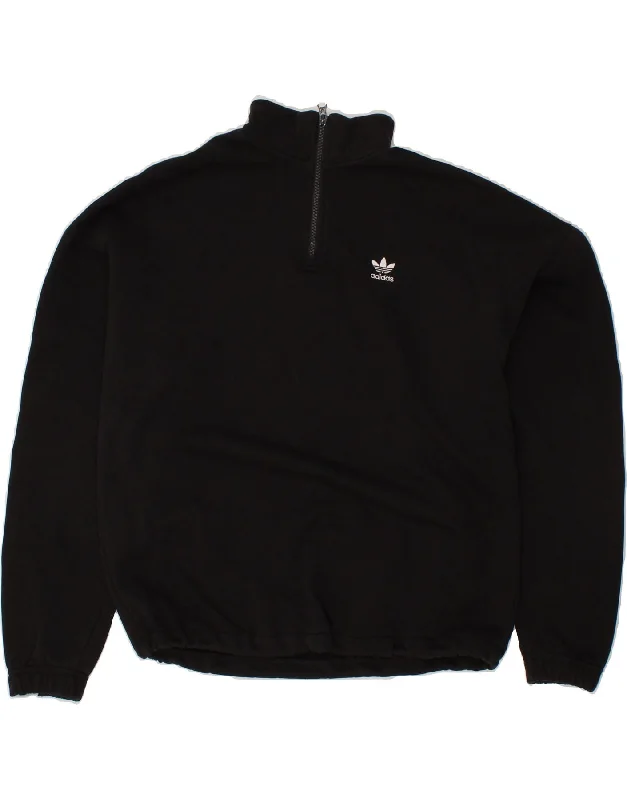 ADIDAS Womens Graphic Zip Neck Sweatshirt Jumper UK 12 Medium  Black Hoodie with High Neck Warm Protective