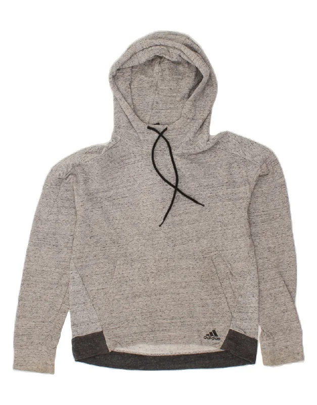 ADIDAS Womens Hoodie Jumper Small Grey Flecked Hoodie with Hem Detail Decorative Unique ADIDAS Womens Hoodie Jumper Small Grey Flecked Hoodie with Hem Detail Decorative Unique