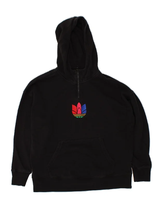 ADIDAS Womens Oversized Graphic Zip Neck Hoodie Jumper UK 12 Medium  Black Hoodie with Full-Zip Functional Layering