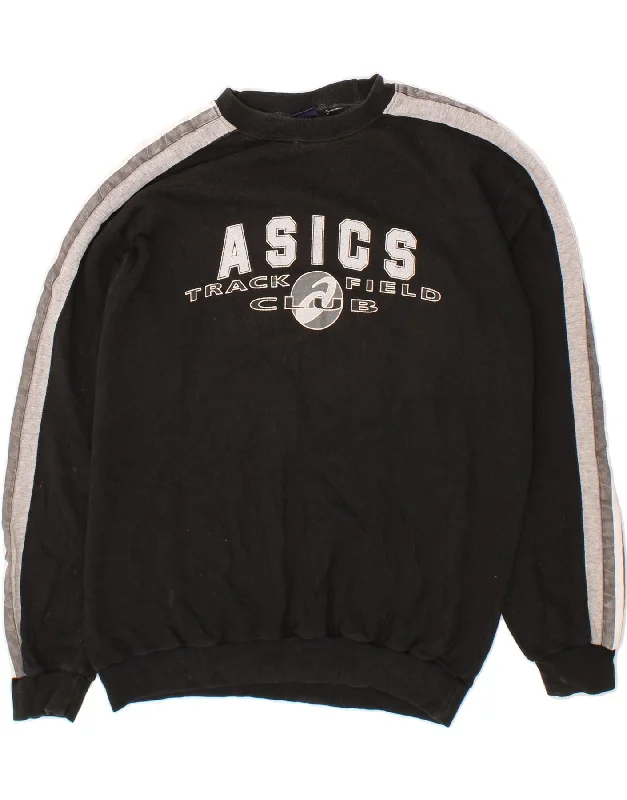 ASICS Mens Graphic Sweatshirt Jumper Large Black Cotton Hoodie with Slim Fit Tailored Modern
